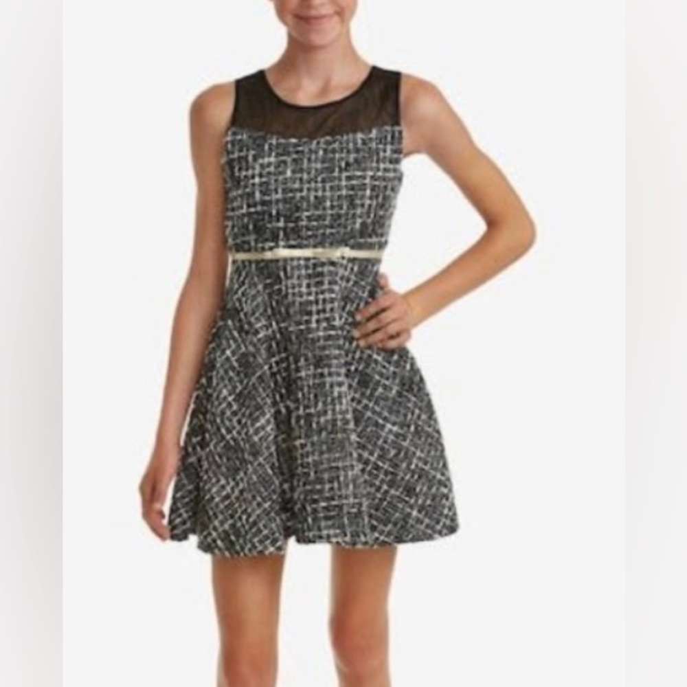 Blue and Black Tweed with Gold thread Girls Dress Size 12 Rare Editions GUC